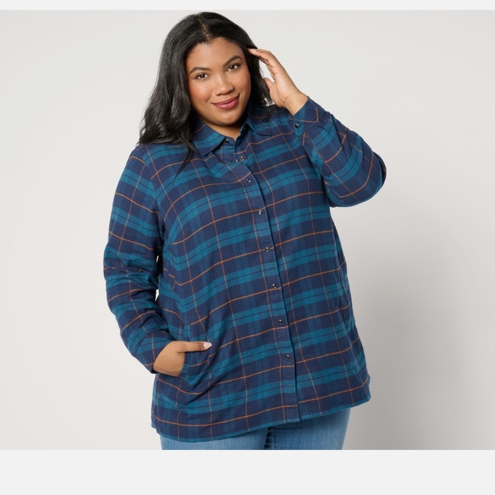 Joan Rivers Classics Collection Women's Top Cotton Plaid Blue
